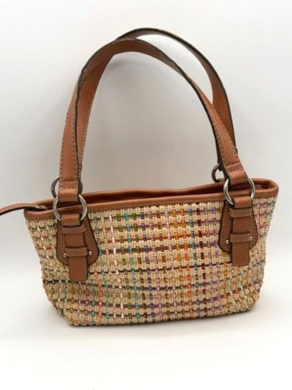 Fossil Genuine Classic Y2K Small Double Handle Multicolor Basket Weave Handbag